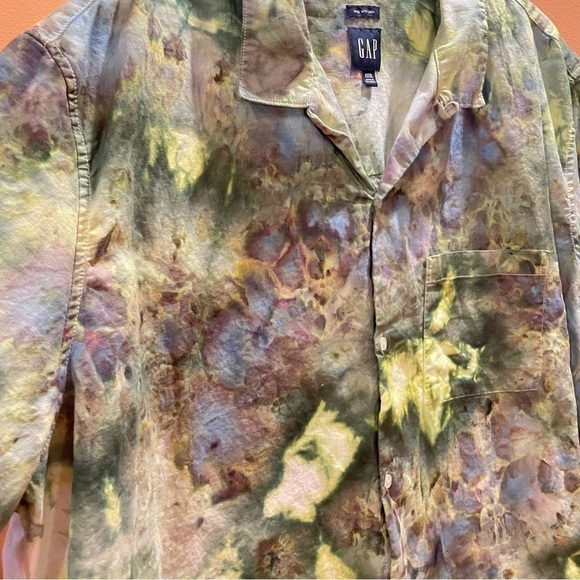 Men's tie dye linen cotton blend button down camp shirt short sleeve green 3XL - Picture 3 of 10